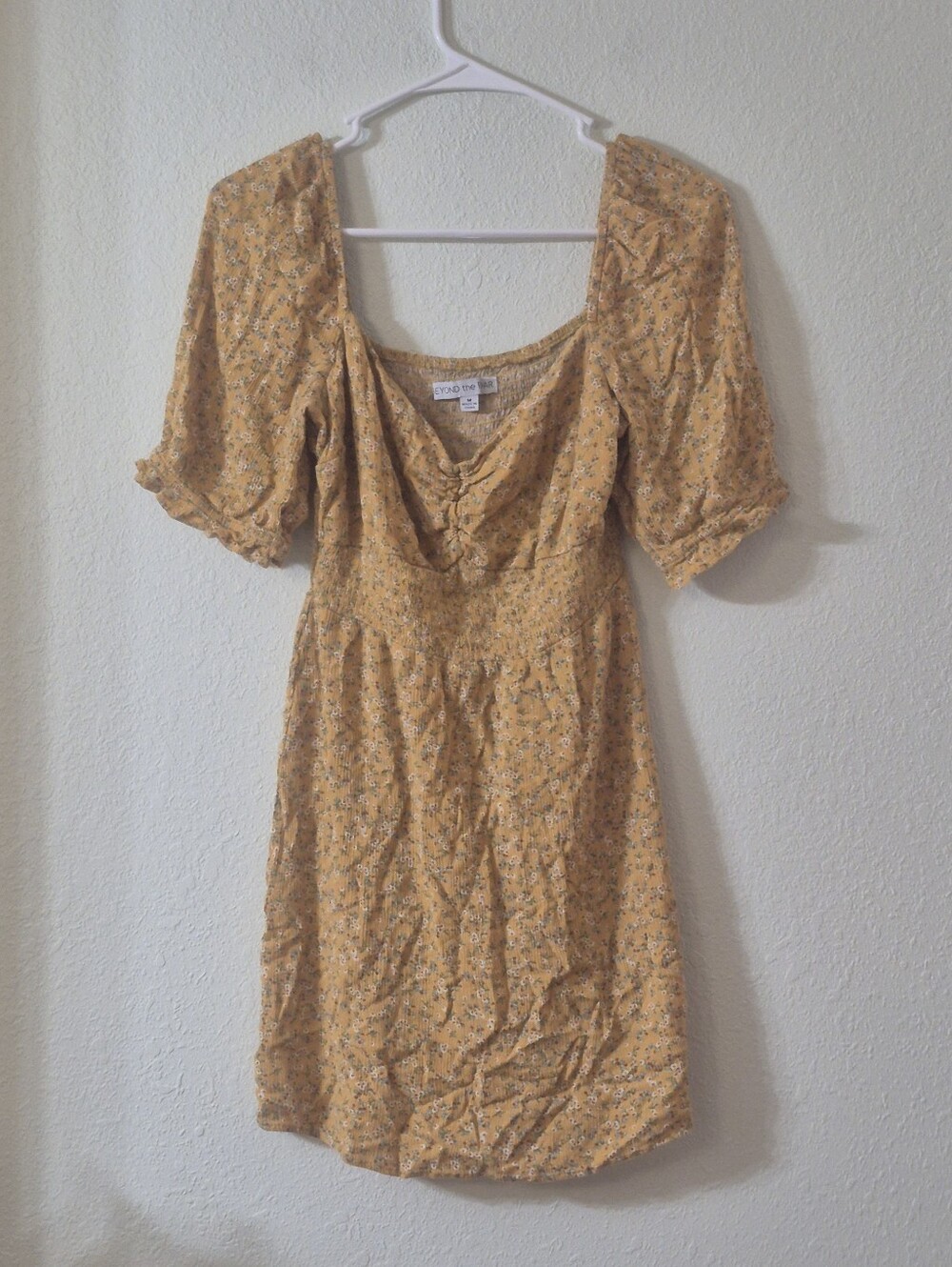 Yellow Floral Puff-Sleeve Mini Dress